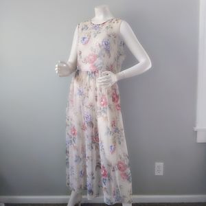 Vintage Ann Taylor Sheer Rose Floral Print Over Dress M L